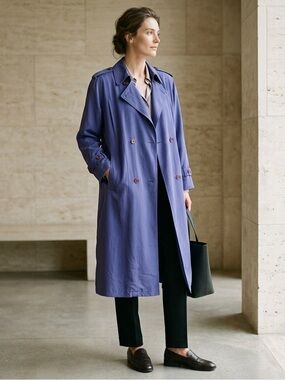 Vintage 80s Purple Trench Over Coat Jacket Size 14 Large XL